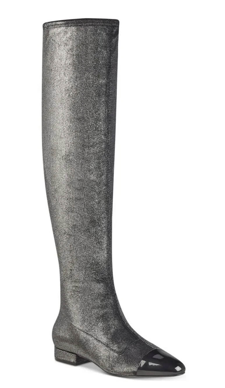Women's Charcoal Grey Metallic Over-The-Knee Stretch Boots | NEW Size 8 M